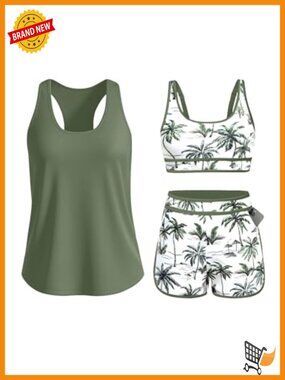 Tankini Swimsuits for Women 3 Piece Tummy Control Modest Boyshorts